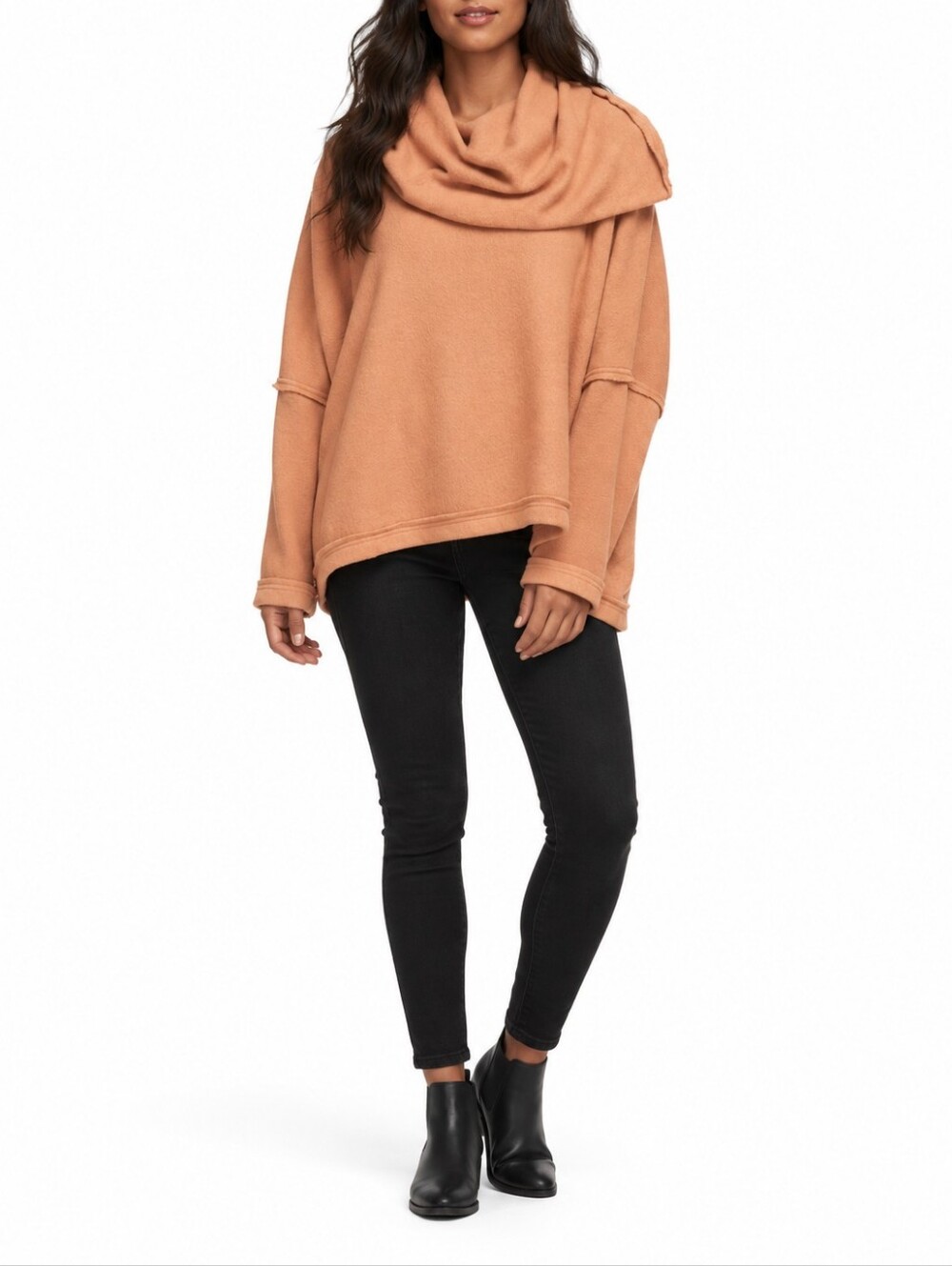 Free People Peach Cowl Neck Oversized Sweater